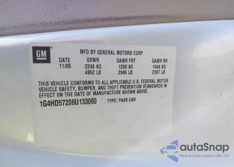 2006 Buick Lucerne Cxl из США, поврежденный, VIN 1G4HD57206U133060